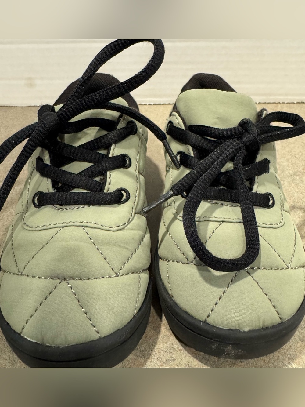 Zara Baby Unisex Quilted Lace-Up Sneakers in Light Olive